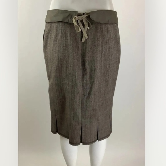 Riani Sz 10 US Virgin Wool Tweed Pencil Skirt Brown Ribbon Detail Career - Picture 4 of 7